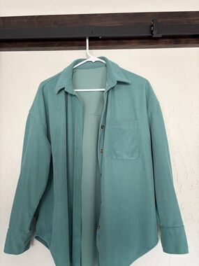 Women's Corduroy Button-Front Shirt - Seafoam Green